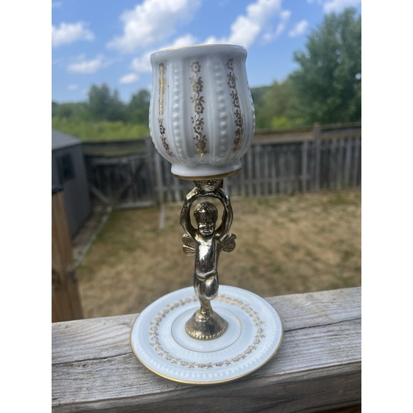 Porcelaine Candleholder De France / Hand painted With angel - Picture 9 of 16